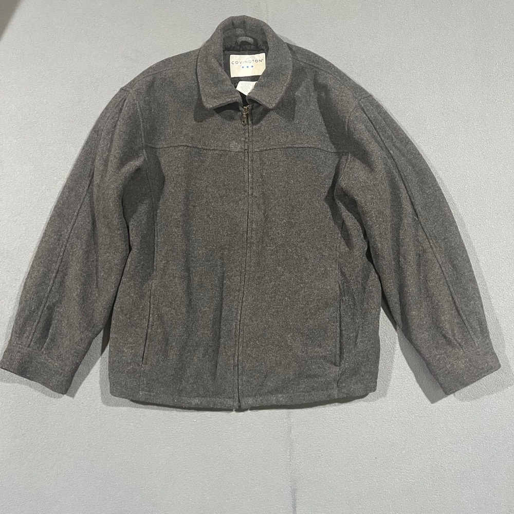 Covington Mensโ Wool Blend Jacket Charcoal Gray M Full Zip Collared Warm